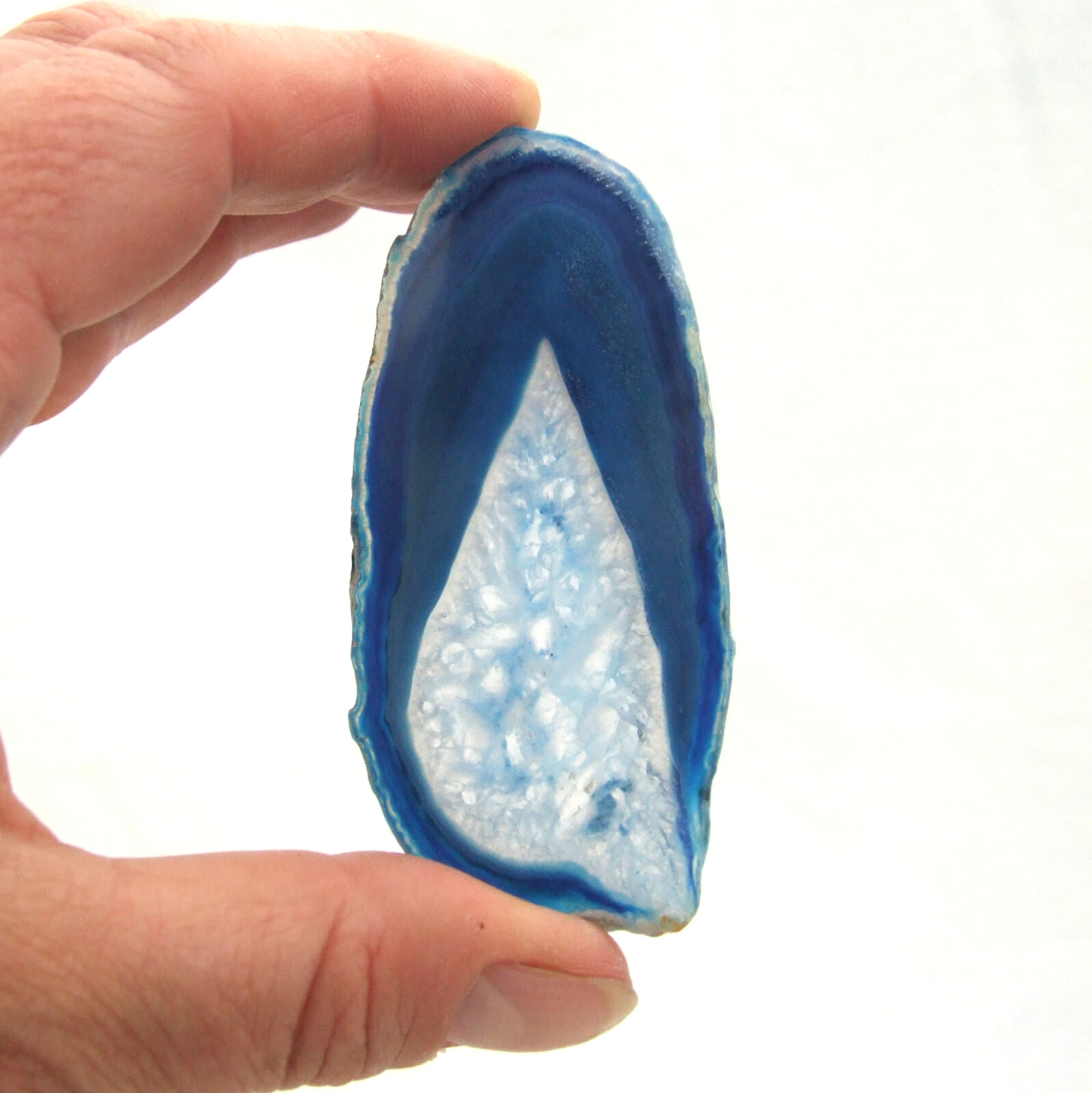 Dark Blue Agate with Quartz Crystal Geode Slice 8cm x 3.5cm Polished