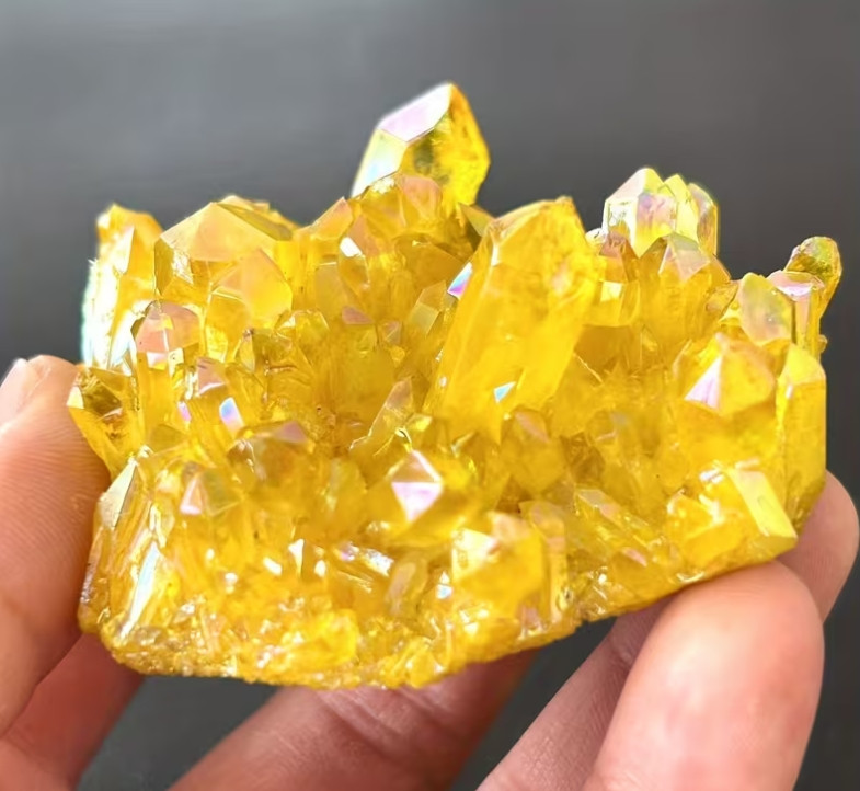 Natural Titanium Aura Citrine Cluster Yellow Gemstone Healing Reiki Home Decor
