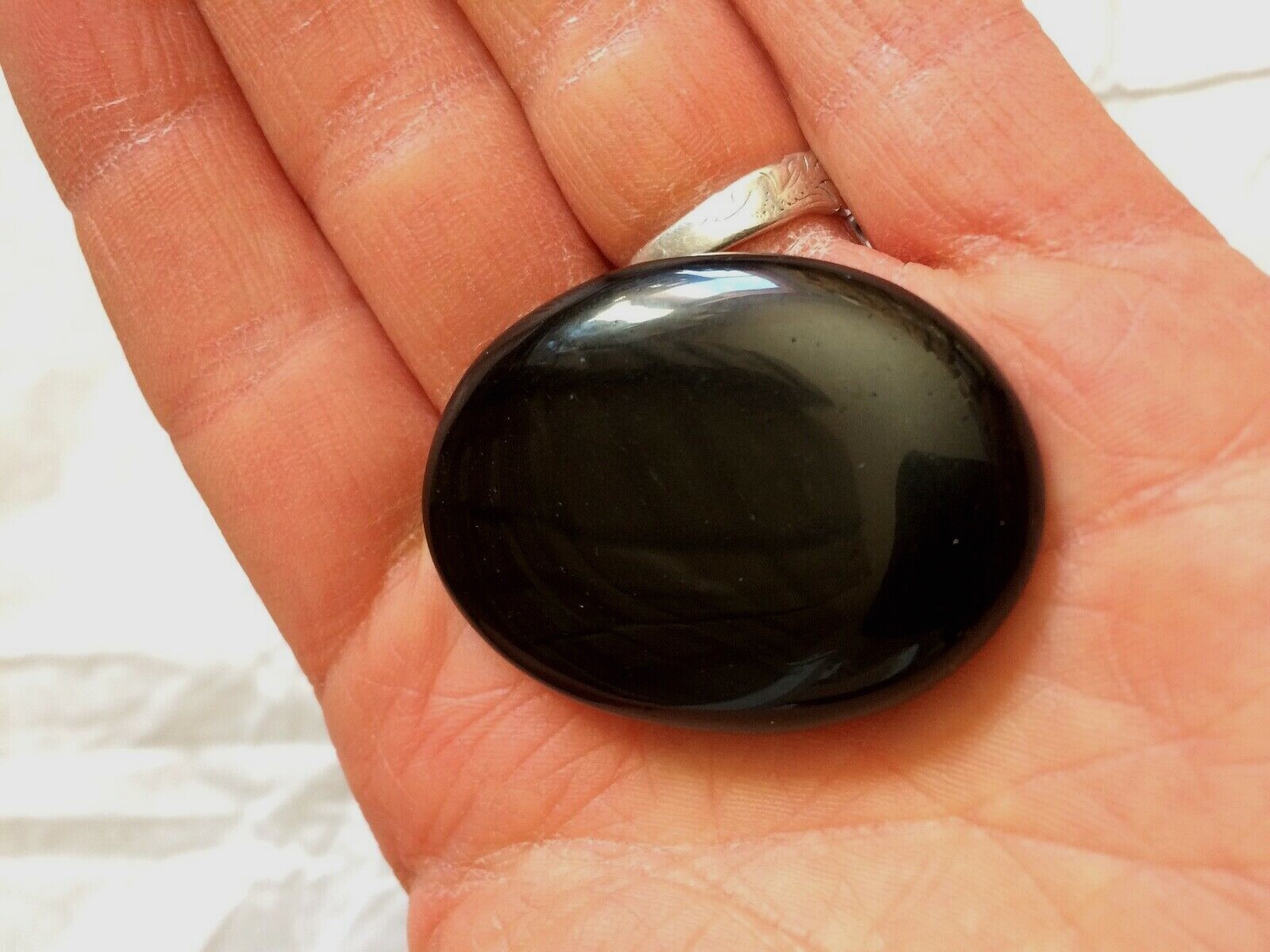 Natural Black Tourmaline Palm Stone Rock Crystal Healing Reiki Polished Worry St