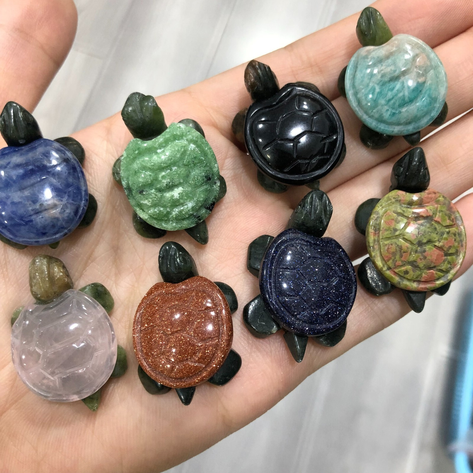 5pc Natural mix Quartz hand Carved Mini Sea turtle crystal Reiki healing