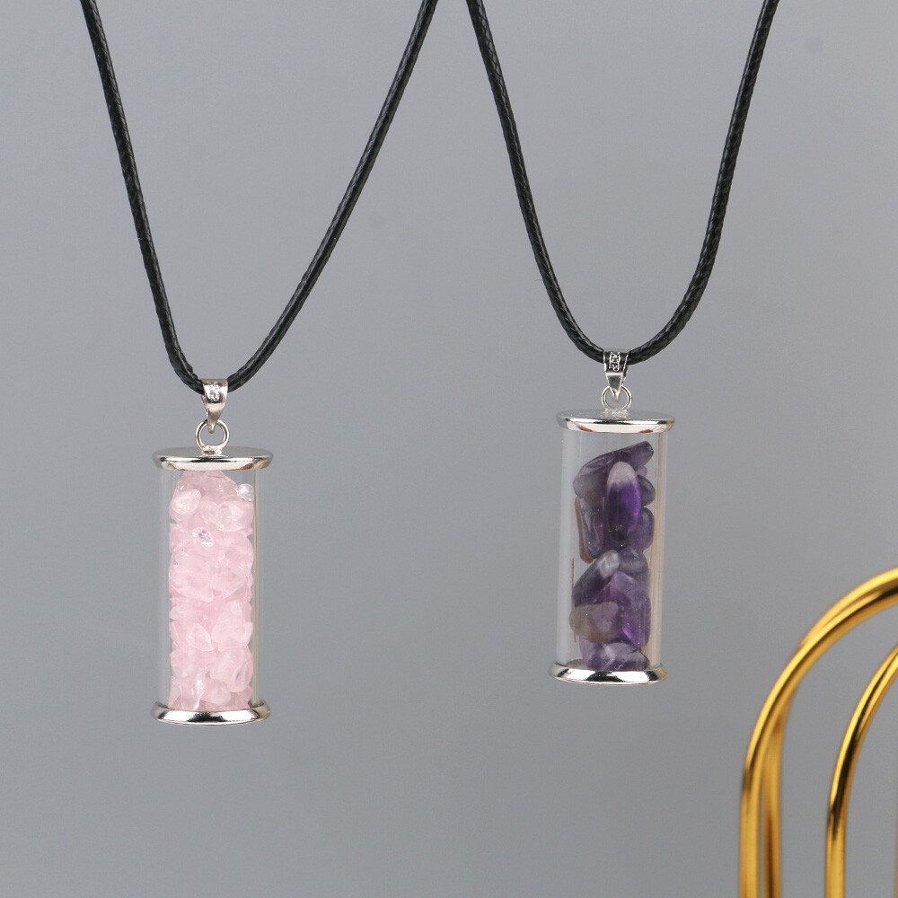 1PC Wishing Bottle 7 Chakra Crystal Pendulum Natural Chip Stone Pendant Necklace
