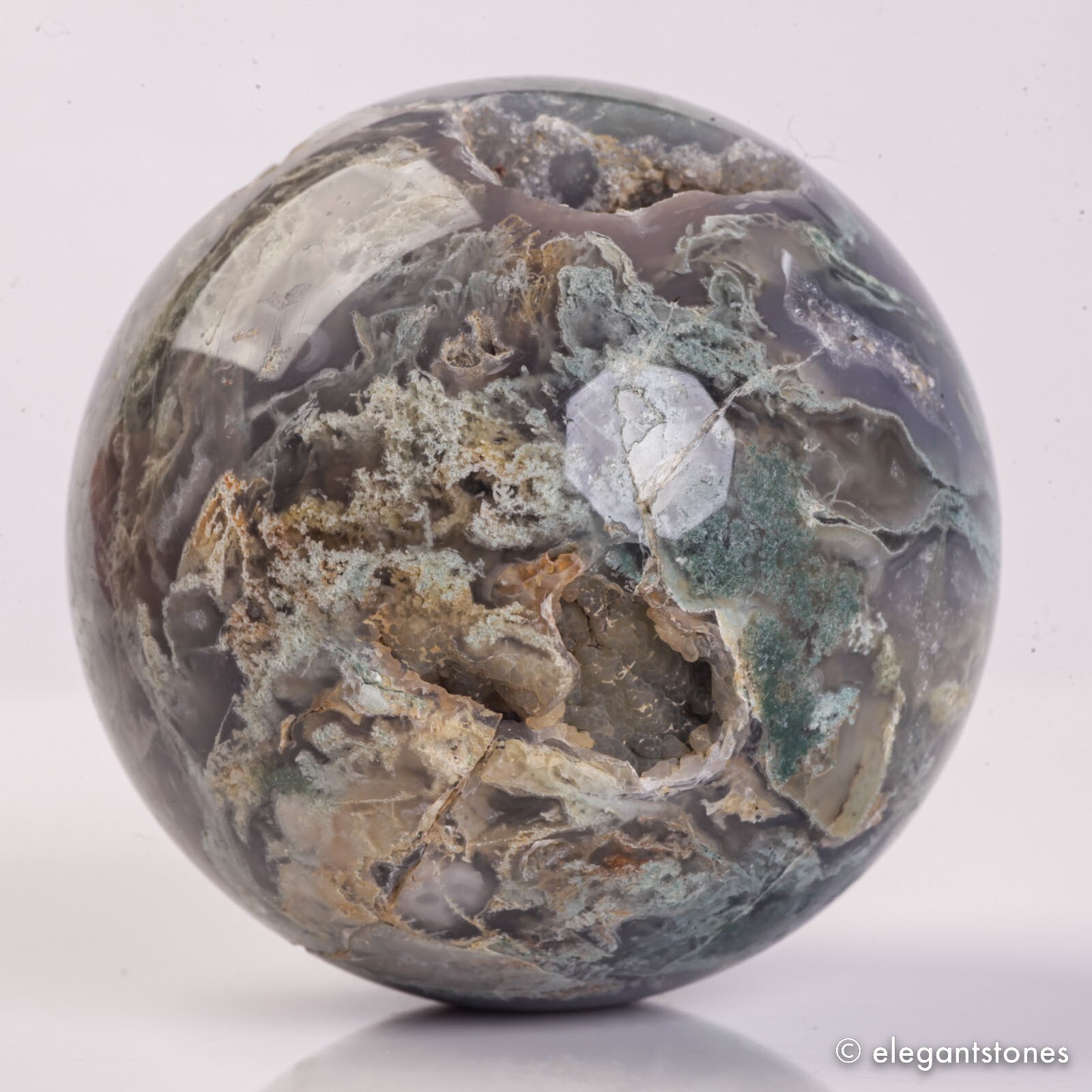 440g 69mm Moss Agate Sphere Crystal Natural Aquatic Plant Water Grass Reiki Ball