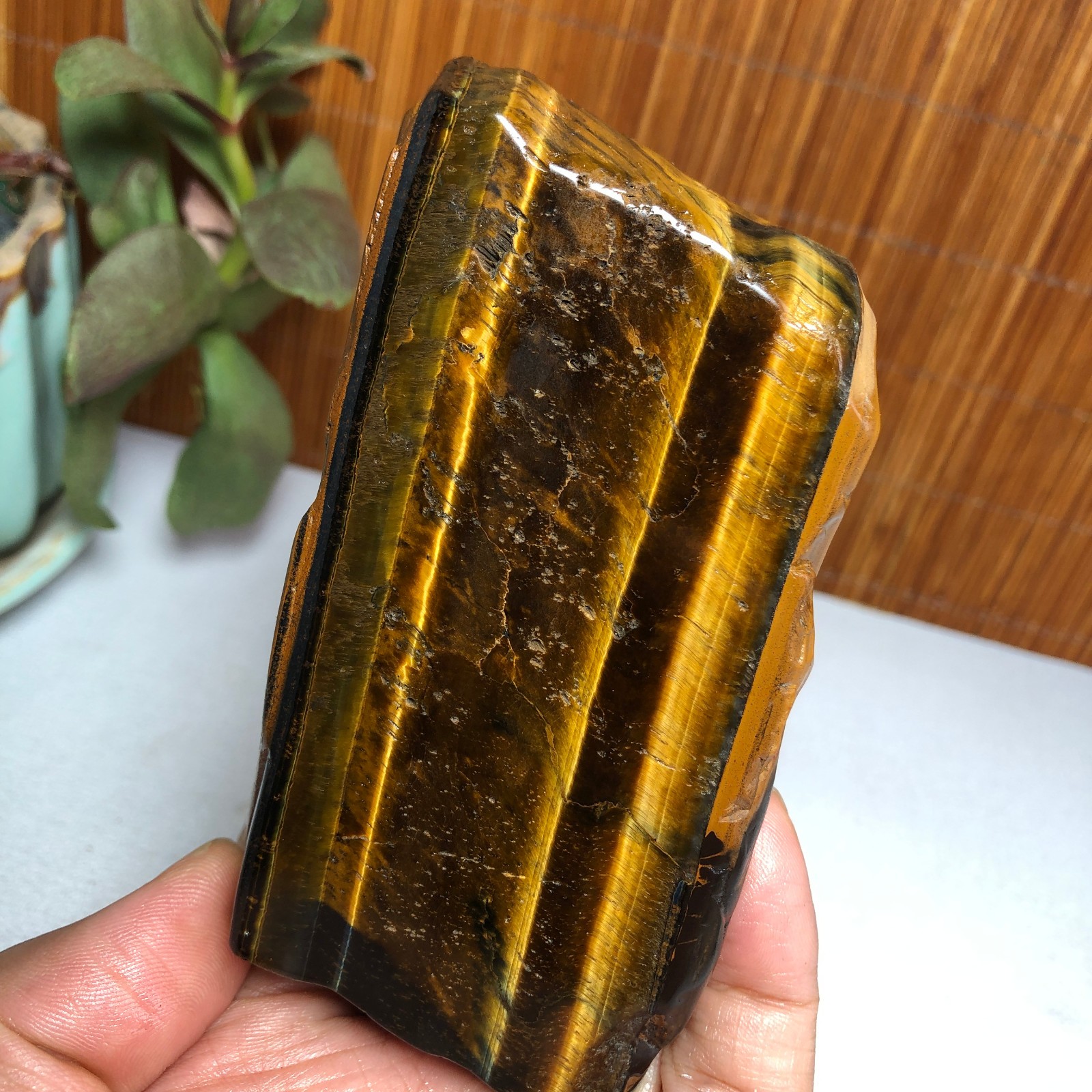 108mm Natural yellow tiger eye slice polish/rough specimens 207g A9379
