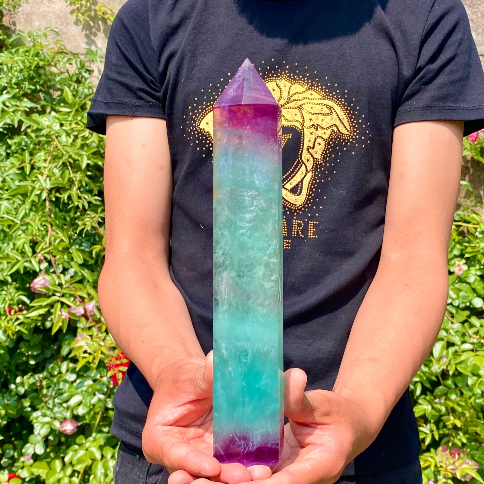 2.2LB Natural rainbow fluorite obelisk quartz crystal wand point Gem Healing